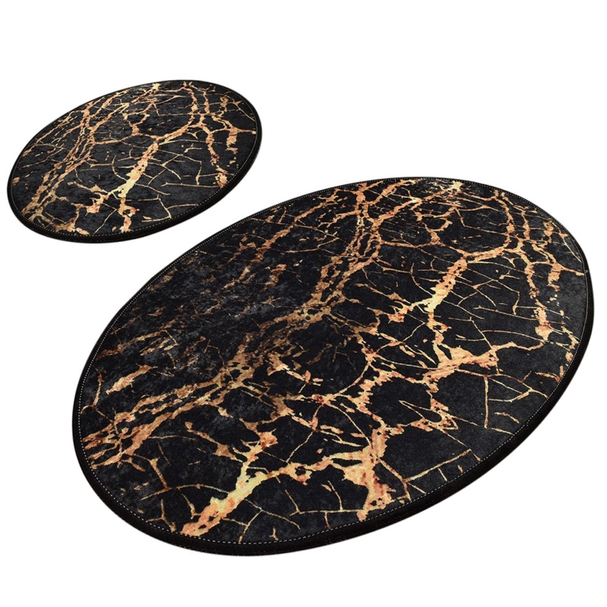 CONJUNTO 2x Tapetes para casa de banho GOLDES 60/100 cm preto/dourado