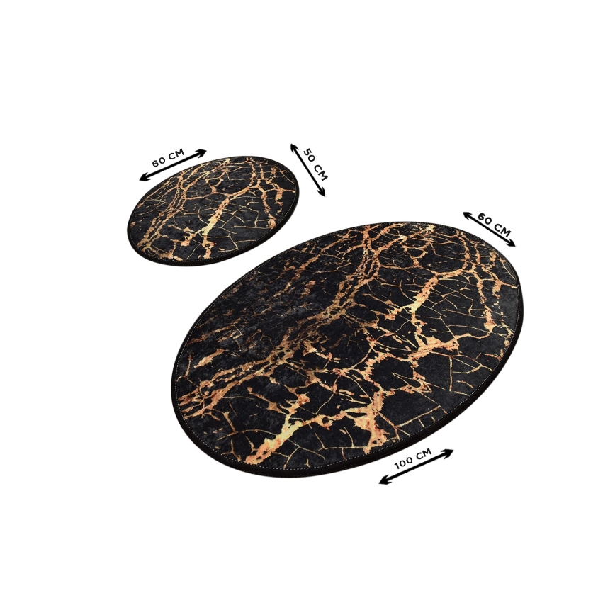CONJUNTO 2x Tapetes para casa de banho GOLDES 60/100 cm preto/dourado