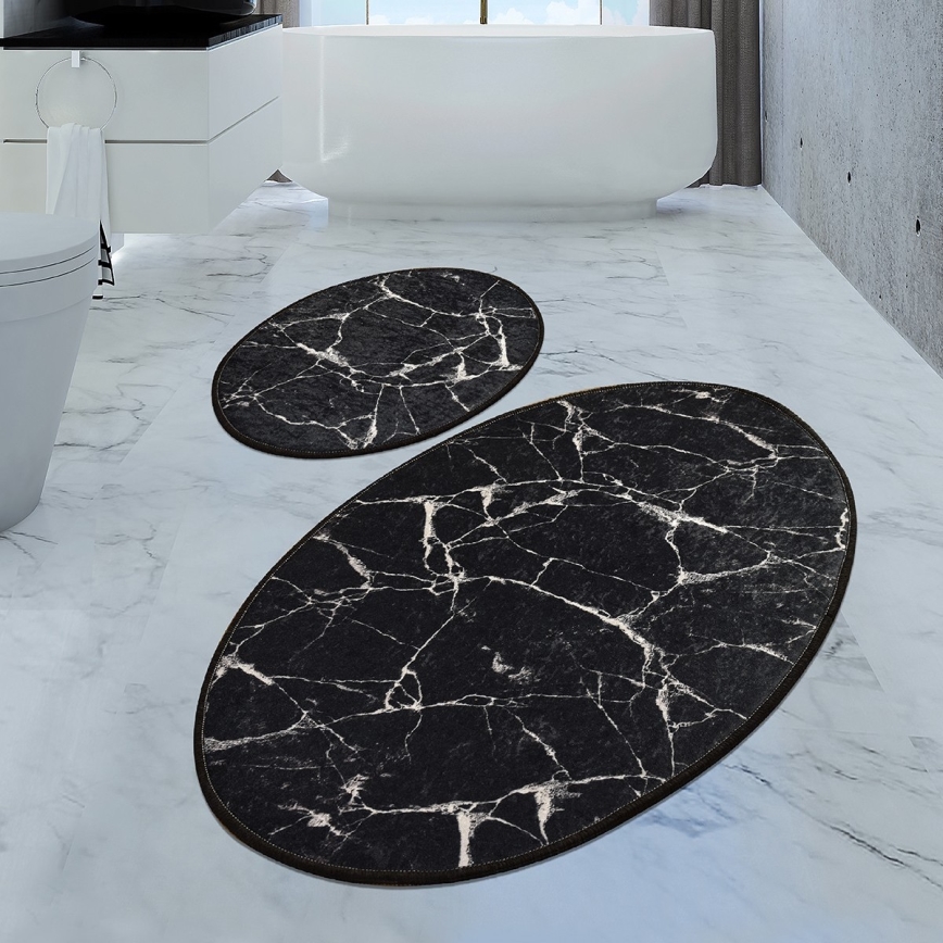 CONJUNTO 2x Tapetes para casa de banho MARBLE 50x60/60x100 cm preto