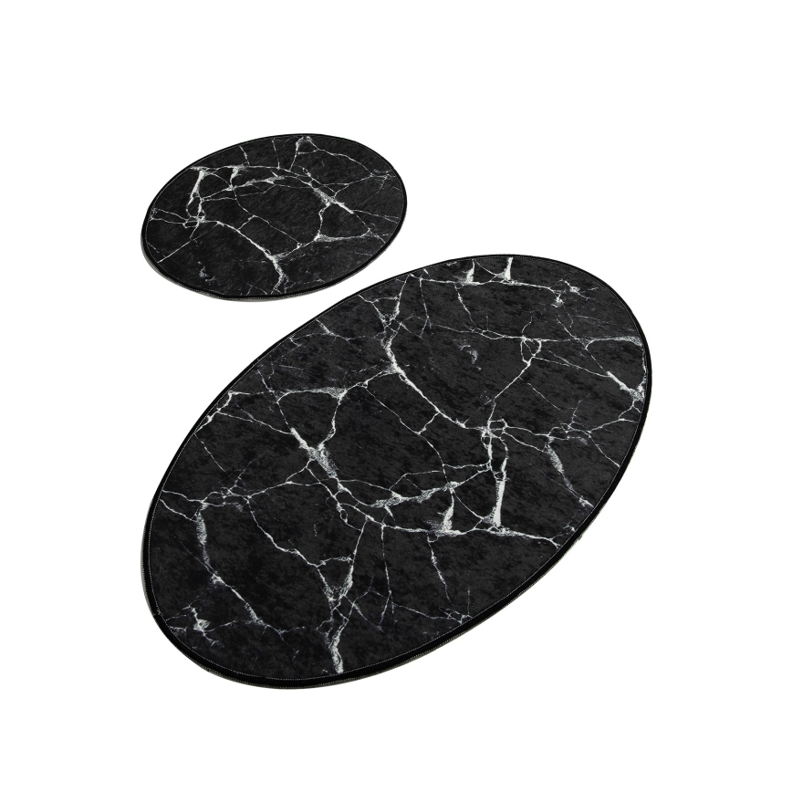 CONJUNTO 2x Tapetes para casa de banho MARBLE 50x60/60x100 cm preto