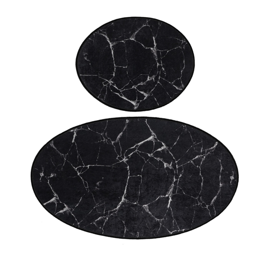 CONJUNTO 2x Tapetes para casa de banho MARBLE 50x60/60x100 cm preto