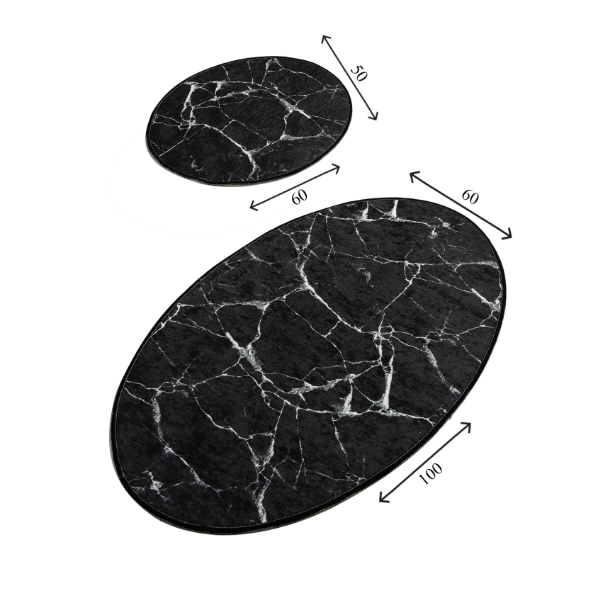CONJUNTO 2x Tapetes para casa de banho MARBLE 50x60/60x100 cm preto