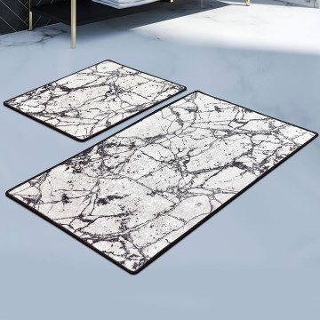 CONJUNTO 2x Tapetes para casa de banho MARBLE 60/100 cm branco/preto