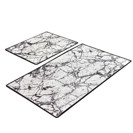 CONJUNTO 2x Tapetes para casa de banho MARBLE 60/100 cm branco/preto