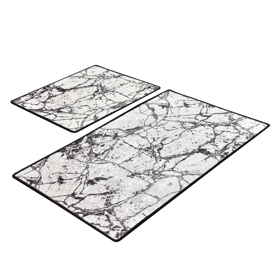 CONJUNTO 2x Tapetes para casa de banho MARBLE 60/100 cm branco/preto