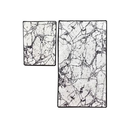 CONJUNTO 2x Tapetes para casa de banho MARBLE 60/100 cm branco/preto