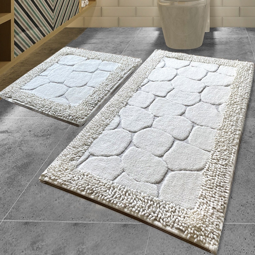 CONJUNTO 2x Tapetes para casa de banho STONE 60/100 cm branco