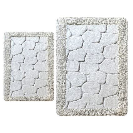 CONJUNTO 2x Tapetes para casa de banho STONE 60/100 cm branco