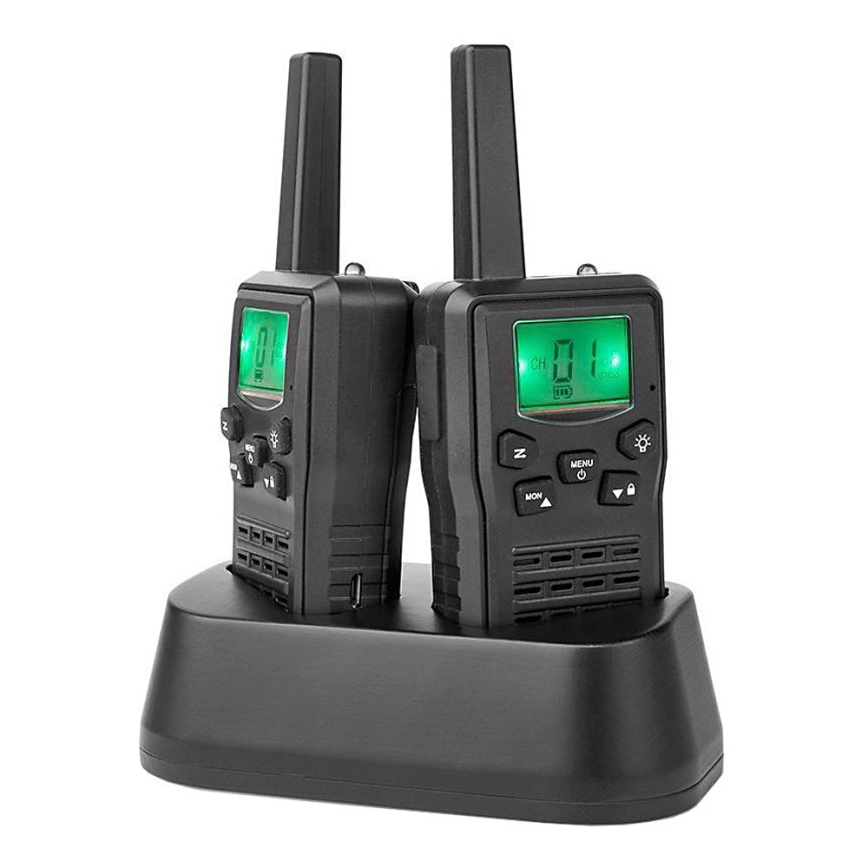 CONJUNTO 2x Walkie-talkie recarregável com iluminação LED 1300 mAh alcance 10 km