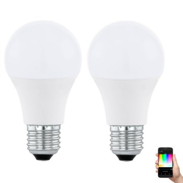 CONJUNTO 2xLED RGBW Lâmpada com regulação A60 E27/9W/230V 2700-6500K + CR - Eglo 11587