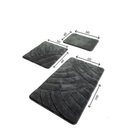 CONJUNTO 3x Tapete de Banheiro ALYA 60/60/100 cm antracite