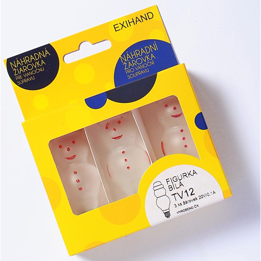 CONJUNTO 3 x Lâmpada de substituição FIGURINE E10/20V/0,1A branco Fabricado na Europa