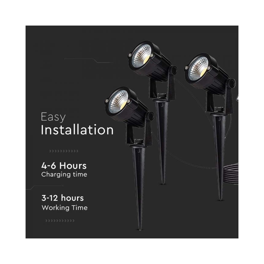 CONJUNTO 3x Candeeiro solar exterior LED 3xLED/1,2W/3,7V IP65 3000K