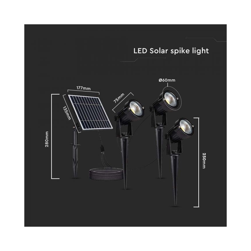 CONJUNTO 3x Candeeiro solar exterior LED 3xLED/1,2W/3,7V IP65 3000K