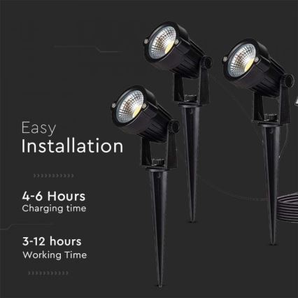 CONJUNTO 3x Candeeiros solar exterior LED 3xLED/1,2W/3,7V IP65 3000K 4000 mAh