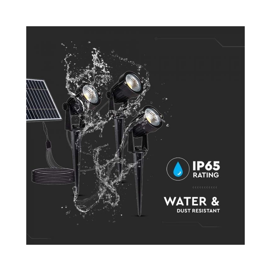CONJUNTO 3x Candeeiros solar exterior LED 3xLED/1,2W/3,7V IP65 3000K 4000 mAh