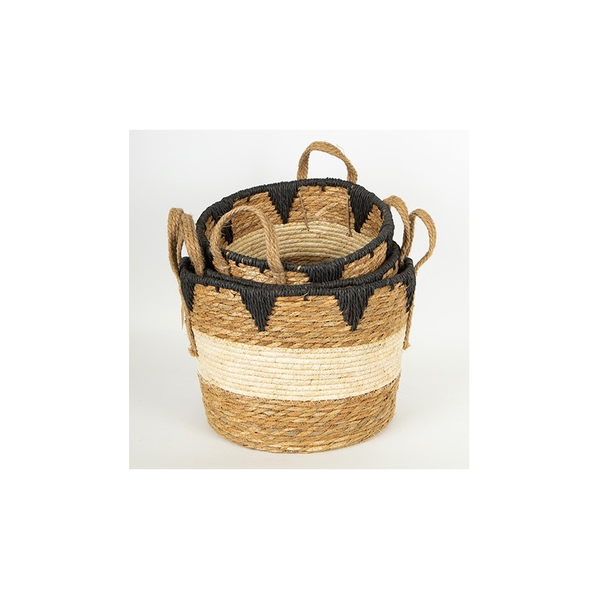 CONJUNTO 3x Cestos de palha bege/preto 27x20/30x22/36x28 cm