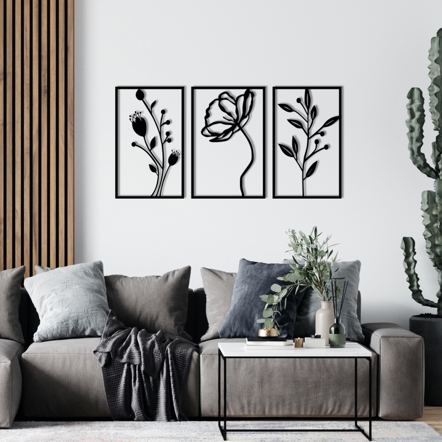 CONJUNTO 3x Decorações de parede 78x39 cm flores metal