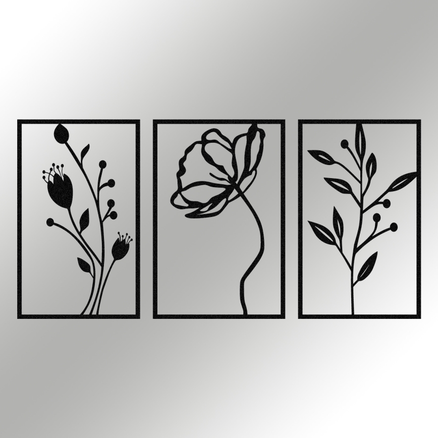 CONJUNTO 3x Decorações de parede 78x39 cm flores metal