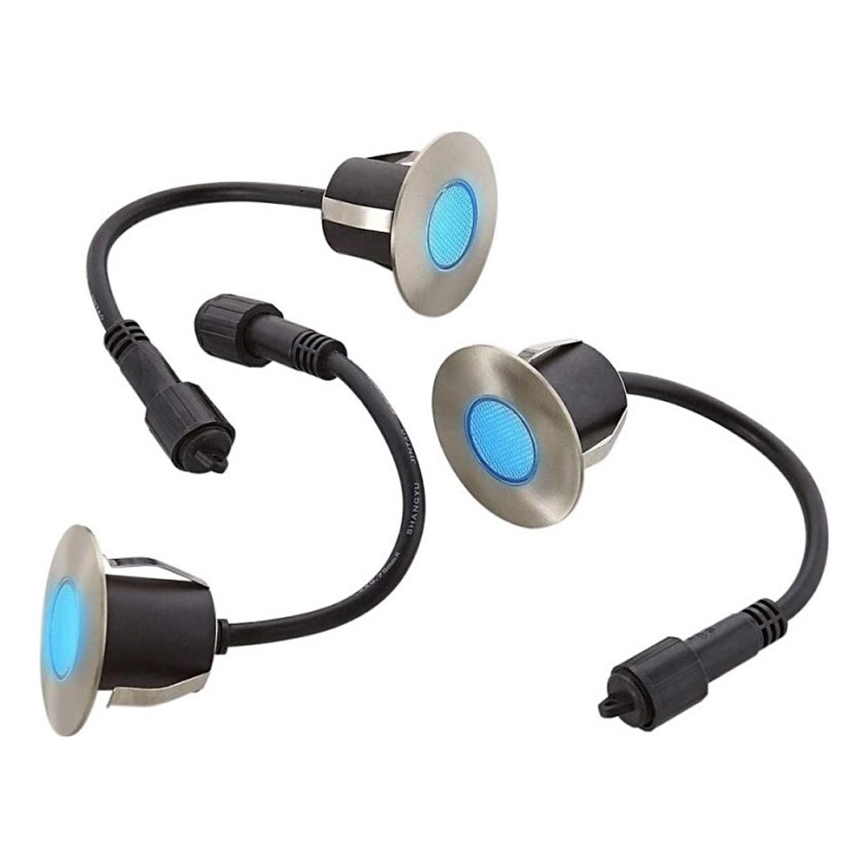 CONJUNTO 3x Focos de encastrar exterior LED EASY CONNECT LED/1,2W/230V azul IP67