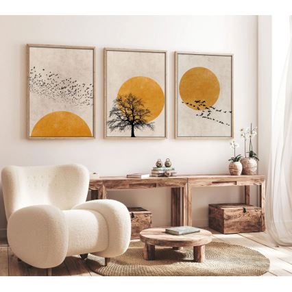 CONJUNTO 3x Fotografias numa moldura 50x70 cm bege/amarelo
