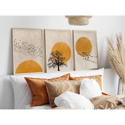 CONJUNTO 3x Fotografias numa moldura 50x70 cm bege/amarelo