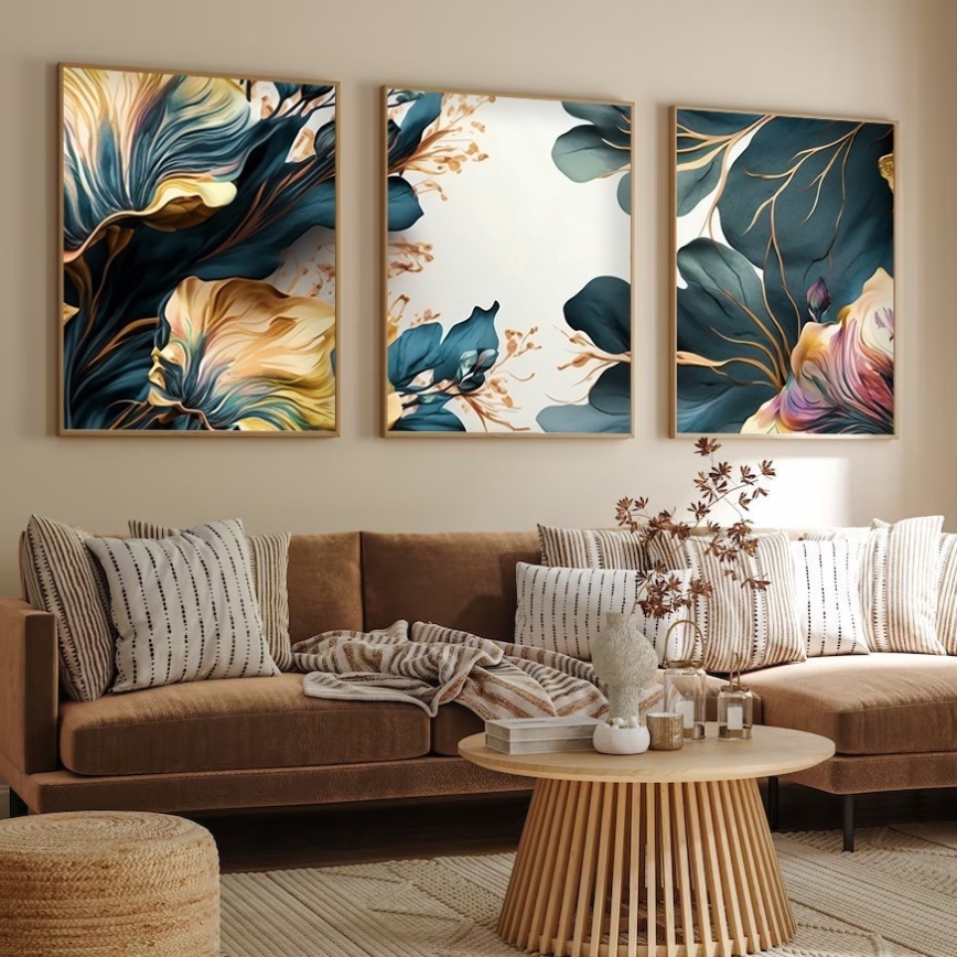 CONJUNTO 3x Fotografias numa moldura 50x70 cm plantas