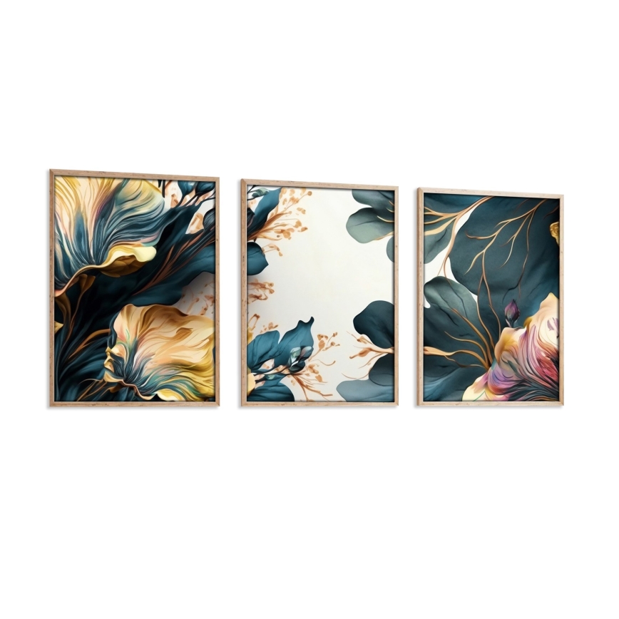 CONJUNTO 3x Fotografias numa moldura 50x70 cm plantas