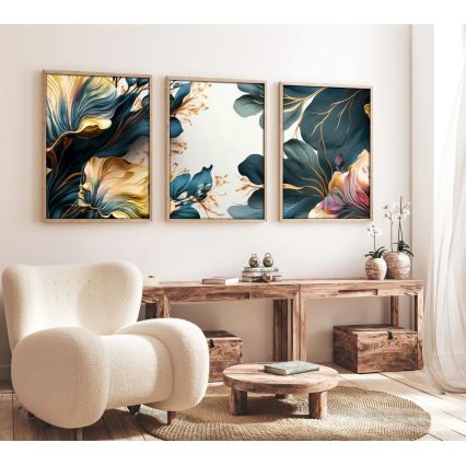 CONJUNTO 3x Fotografias numa moldura 50x70 cm plantas