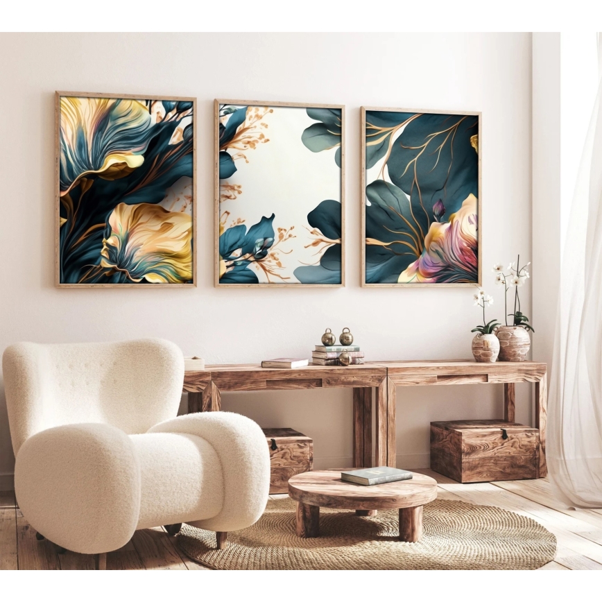 CONJUNTO 3x Fotografias numa moldura 50x70 cm plantas