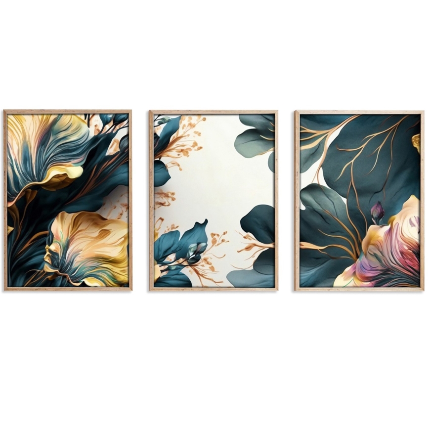 CONJUNTO 3x Fotografias numa moldura 50x70 cm plantas
