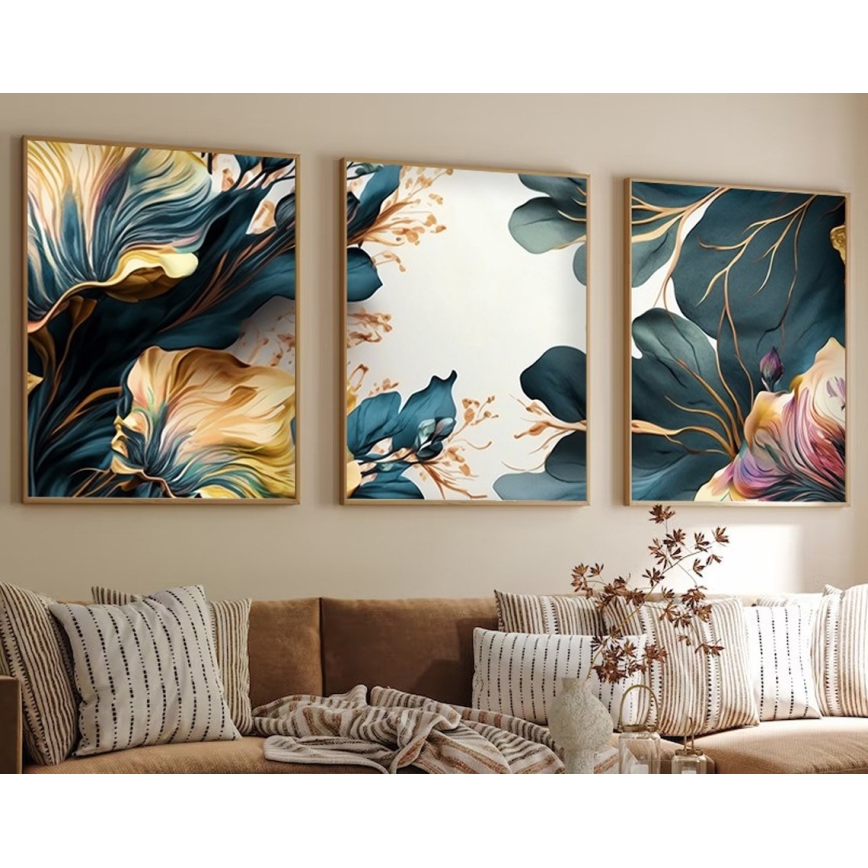 CONJUNTO 3x Fotografias numa moldura 50x70 cm plantas