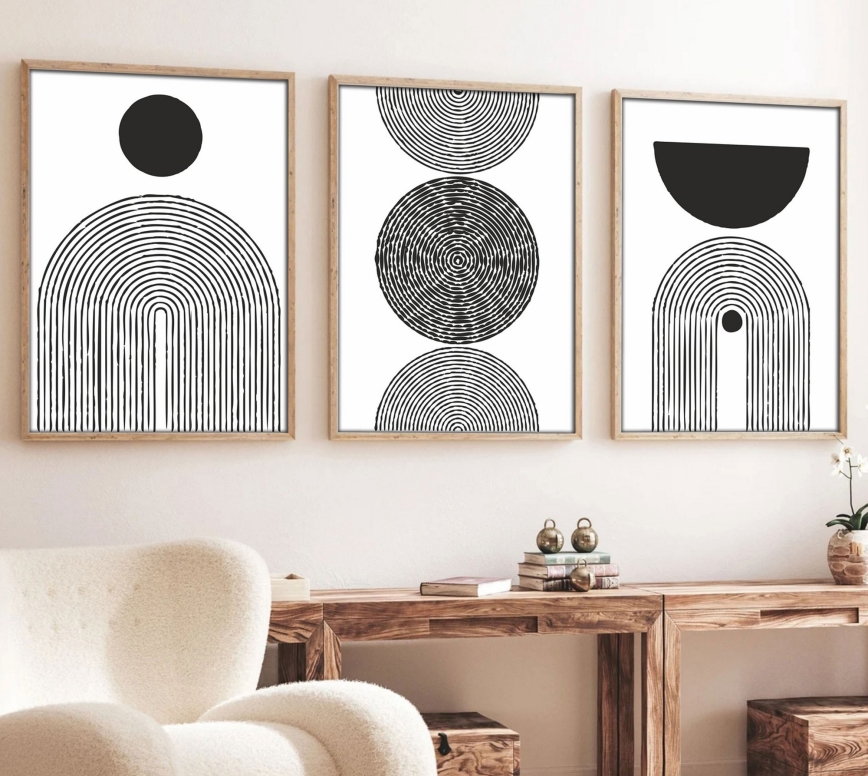 CONJUNTO 3x Fotografias numa moldura 50x70 cm preto/branco