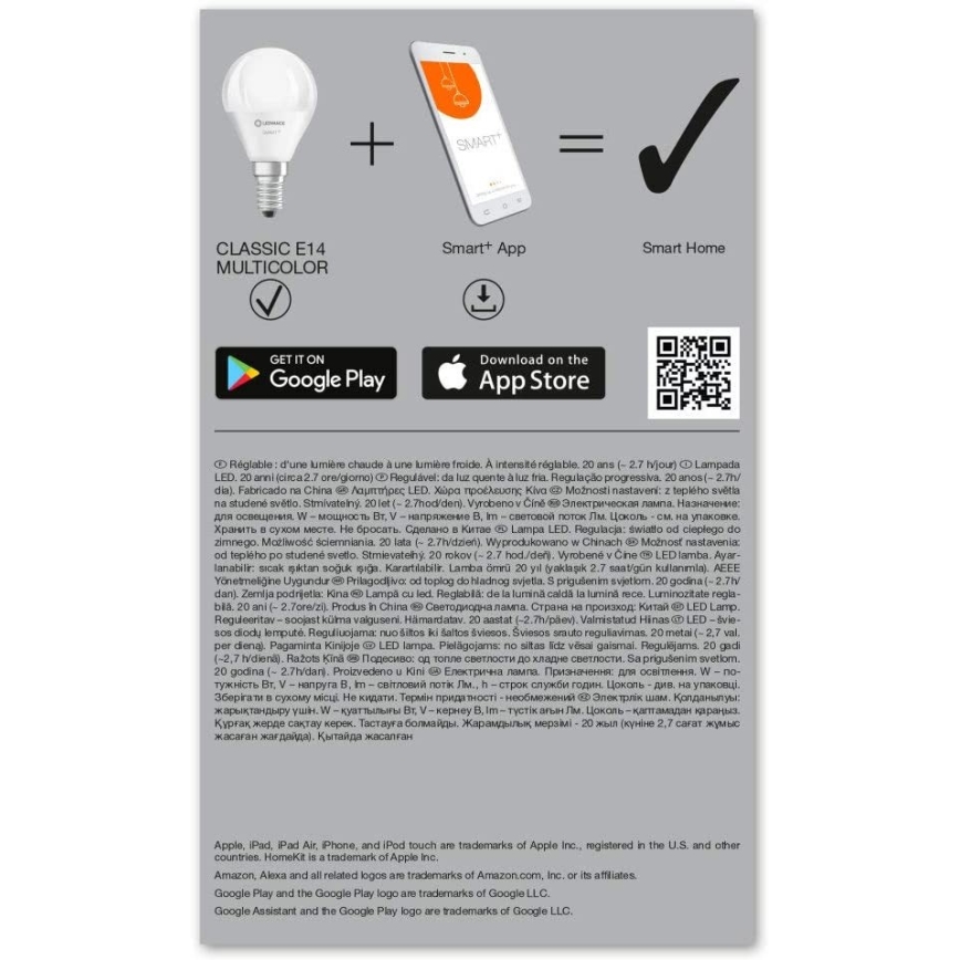 CONJUNTO 3x Lâmpada com regulação LED RGBW SMART + E14/5W/230V 2,700K-6,500K Wi-Fi - Ledvance