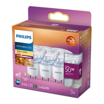 CONJUNTO 3x Lâmpada LED com regulação Philips Warm Glow GU10/3,8W/230V 2200-2700K CRI 90