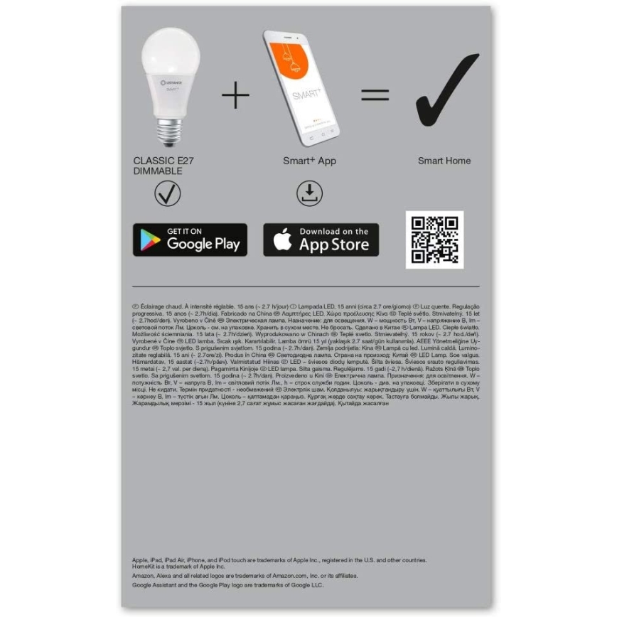 CONJUNTO 3x Lâmpada LED com regulação SMART + E27/9,5W/230V 2700K Wi-Fi - Ledvance
