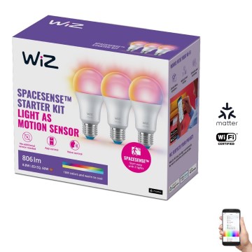 CONJUNTO 3x Lâmpada LED RGBW com regulação A60 E27/8,8W/230V 2200-6500K Wi-Fi - WiZ