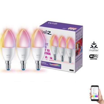CONJUNTO 3x Lâmpada LED RGBW com regulação C37 E14/4,9W/230V 2200-6500K CRI 90 Wi-Fi - WiZ