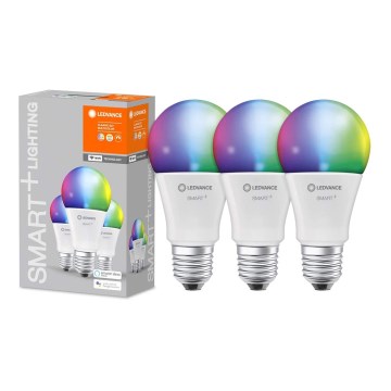 CONJUNTO 3x Lâmpada LED RGBW com regulação SMART+ E27/9W/230V 2700K-6500K Wi-Fi - Ledvance