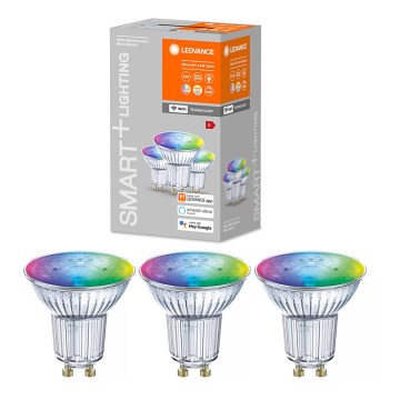 CONJUNTO 3x Lâmpada LED RGBW com regulação SMART + GU10/4,9W/230V 2,700K-6,500K Wi-Fi - Ledvance