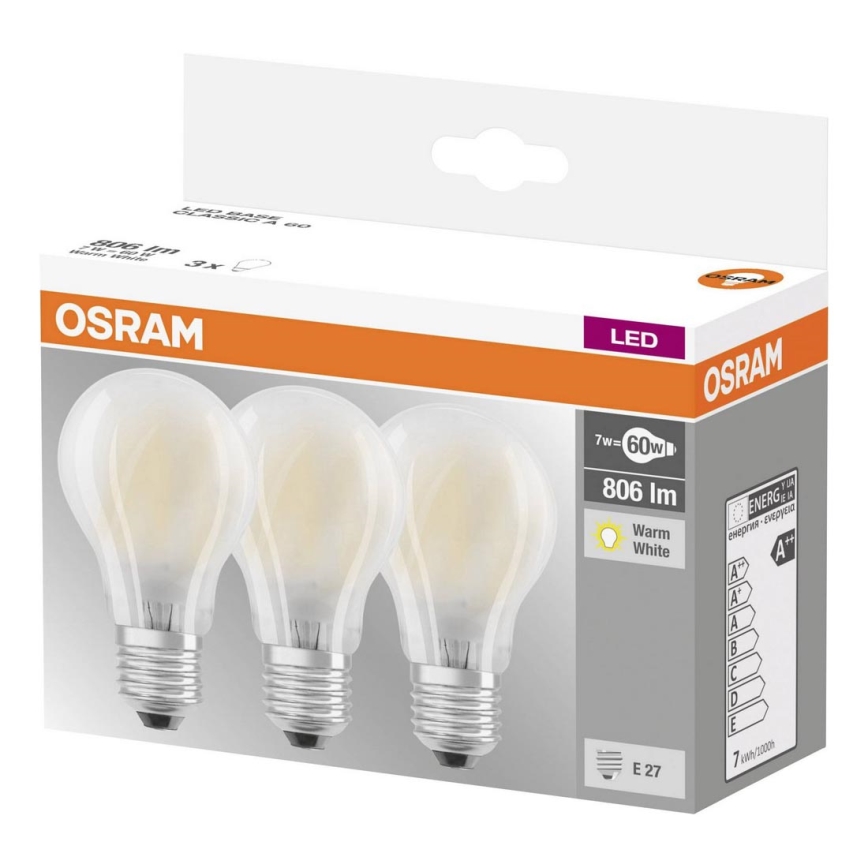 CONJUNTO 3x Lâmpada LED VINTAGE E27/7W/230V 2700K - Osram