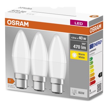 CONJUNTO 3x Lâmpadas LED B38 B22d/4,9W/230V 3000K - Osram