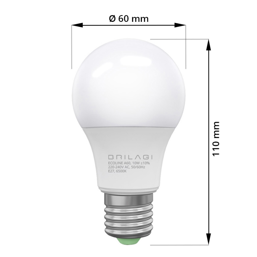 CONJUNTO 3x Lâmpadas LED ECOLINE A60 E27/10W/230V 4000K - Brilagi