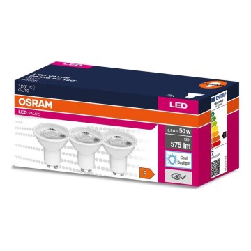 CONJUNTO 3x Lâmpadas LED PAR16 GU10/6,9W/230V 6500K - Osram