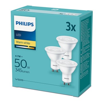 Conjunto 3x Lâmpadas LED Philips GU10/4,7W/230V 2700K