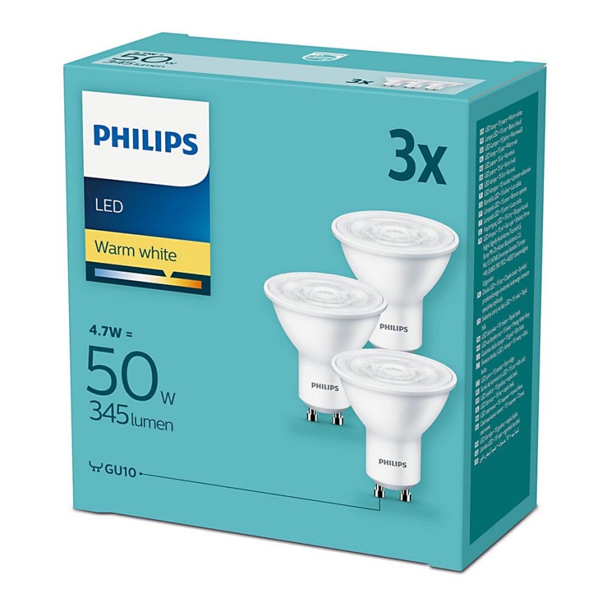 Conjunto 3x Lâmpadas LED Philips GU10/4,7W/230V 2700K