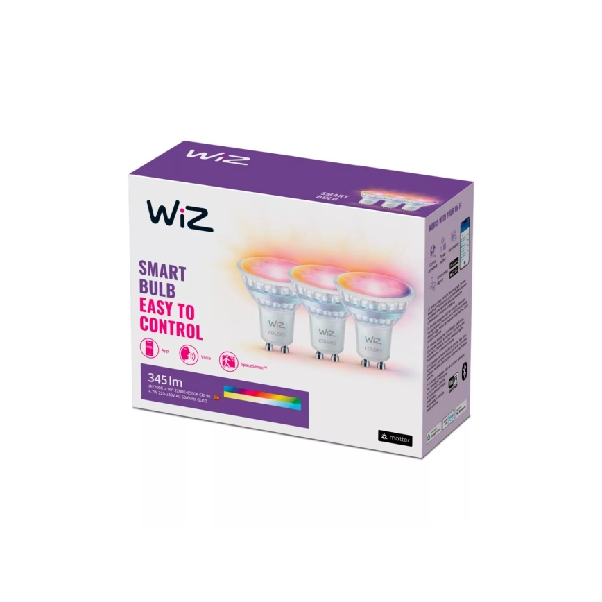 CONJUNTO 3x Lâmpadas LED RGBW com regulação PAR16 GU10/4,7W/230V 2200-6500K Wi-Fi - WiZ