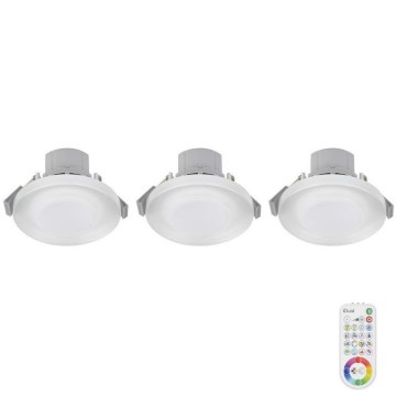 CONJUNTO 3x LED RGB Foco de encastrar para casa de banho com regulação ARGON LED/7,3W/230V IP44 + comando