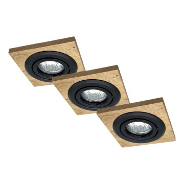 CONJUNTO 3x Luzes embutidas TOBBY 1xG9/20W/230V 11,5x11,5 cm carvalho/preto