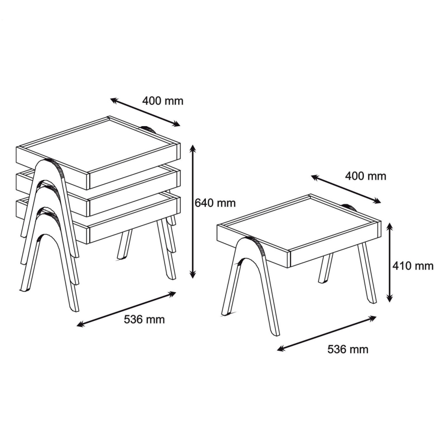 CONJUNTO 3x Mesa 41x53,6 cm ROMA castanho